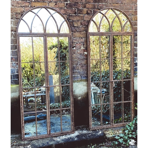 490 - ARCHITECTURAL GARDEN MIRRORS, 180cm high, 75cm wide, a pair, gated design. (2)