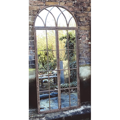 490 - ARCHITECTURAL GARDEN MIRRORS, 180cm high, 75cm wide, a pair, gated design. (2)