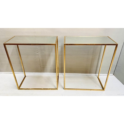 491 - SIDE TABLES, a pair, 1960s French style, gilt metal, mirrored tops, 66cm x 56cm x 30cm. (2)