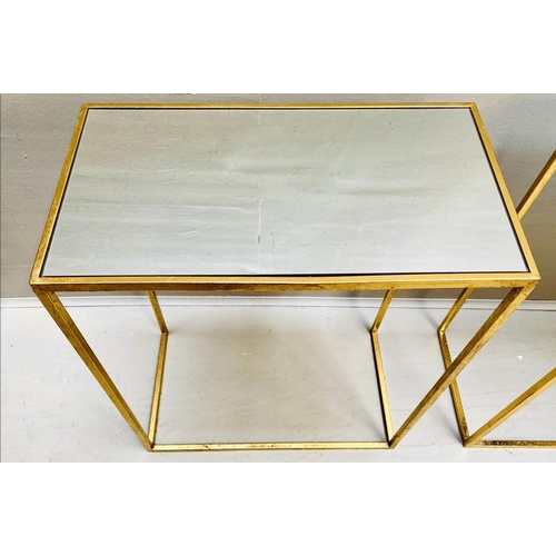 491 - SIDE TABLES, a pair, 1960s French style, gilt metal, mirrored tops, 66cm x 56cm x 30cm. (2)