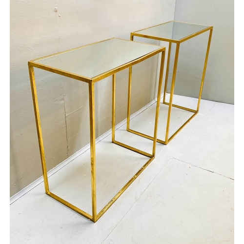 491 - SIDE TABLES, a pair, 1960s French style, gilt metal, mirrored tops, 66cm x 56cm x 30cm. (2)