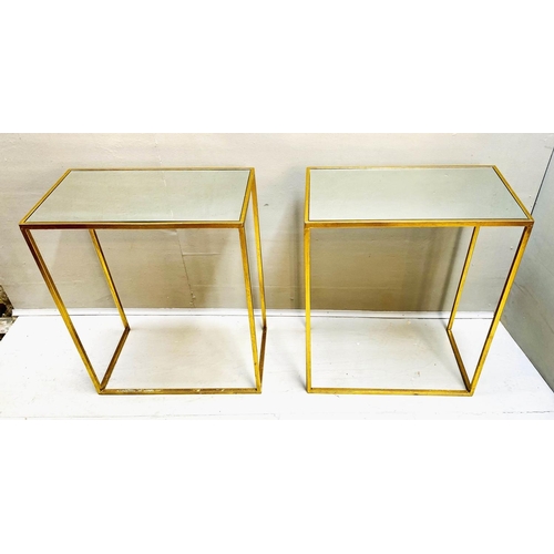 491 - SIDE TABLES, a pair, 1960s French style, gilt metal, mirrored tops, 66cm x 56cm x 30cm. (2)