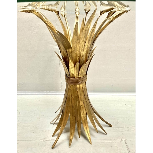 492 - MAISON JANSEN STYLE SIDE TABLE, wheat sheaf design, gilt metal and glass, 60cm x 70cm x 70cm.