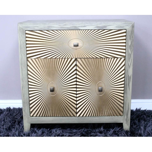 498 - SIDE CABINET, 1970s Italian style sun bust design, contains a single drawer above cabinet compartmen... 