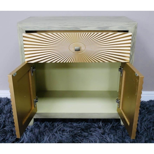 498 - SIDE CABINET, 1970s Italian style sun bust design, contains a single drawer above cabinet compartmen... 