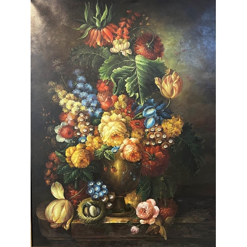 50 - MANNER OF PAUL THEODOR VAN BRUSSEL, 'Still Life with Flowers on a Stone Ledge', oil on canvas, 120cm... 