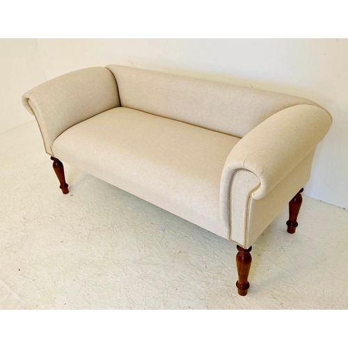 500 - SOFA, 63cm high, 135cm wide, 55cm deep, French provincial style, neutral linen upholstered.