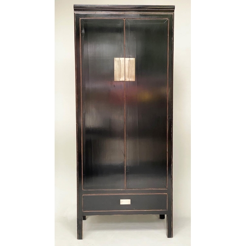 502 - WARDROBE, Chinese lacquered and silvered metal with two doors enclosing full height hanging, 205cm H... 