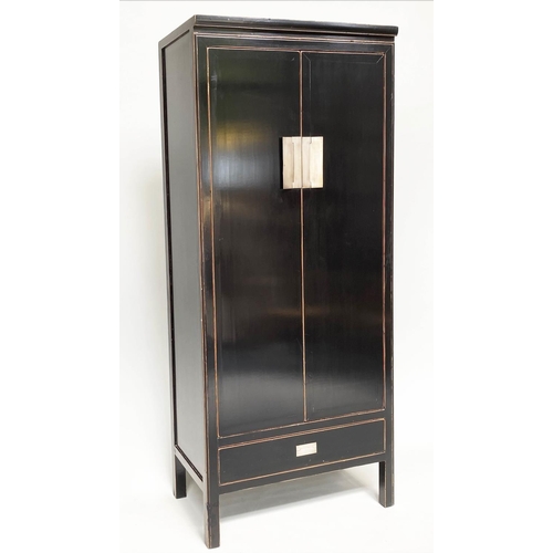 502 - WARDROBE, Chinese lacquered and silvered metal with two doors enclosing full height hanging, 205cm H... 