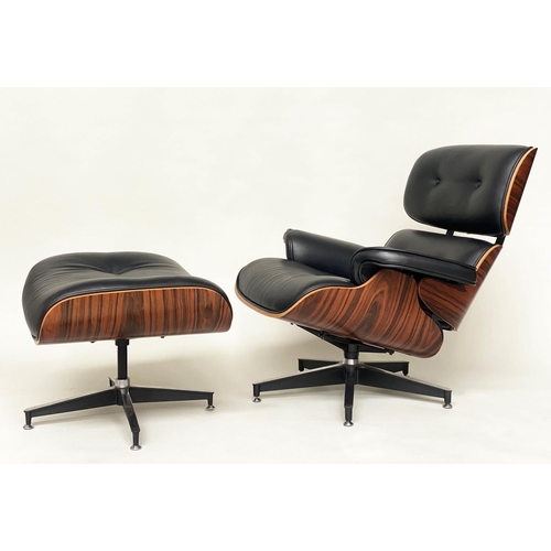 505 - AFTER CHARLES AND RAY EAMES LOUNGE CHAIR AND OTTOMAN, 88cm W, stool 62cm W. (2)