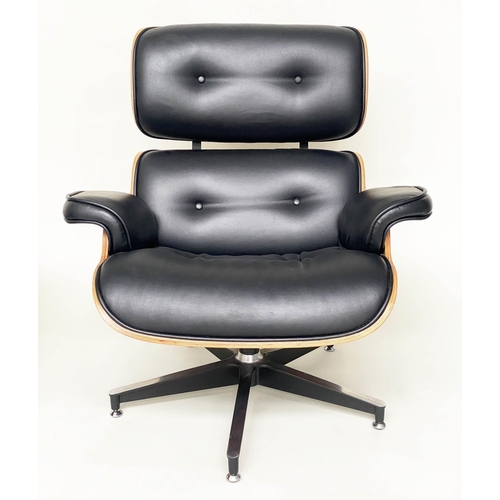 505 - AFTER CHARLES AND RAY EAMES LOUNGE CHAIR AND OTTOMAN, 88cm W, stool 62cm W. (2)