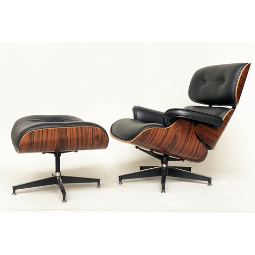 505 - AFTER CHARLES AND RAY EAMES LOUNGE CHAIR AND OTTOMAN, 88cm W, stool 62cm W. (2)