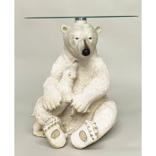 506 - POLAR BEAR TABLE, circular glazed on polar bear and cub support, 47cm W x 52cm H.