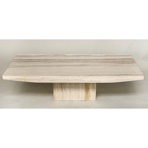 507 - HEAL AND SON TRAVERTINE LOW TABLE, 1970s Italian marble rectangular with plinth base, 150cm x 70cm x... 