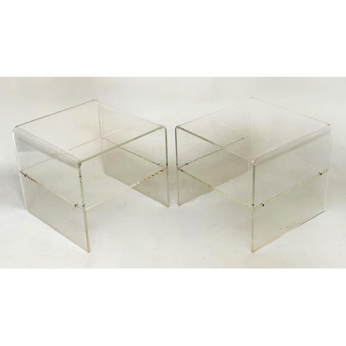 508 - LUCITE SIDE TABLES, a pair, 1970s square lucite and chromium framed each with canted corners and two... 