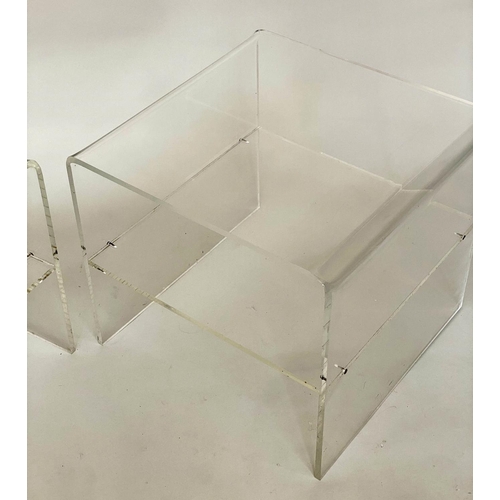 508 - LUCITE SIDE TABLES, a pair, 1970s square lucite and chromium framed each with canted corners and two... 