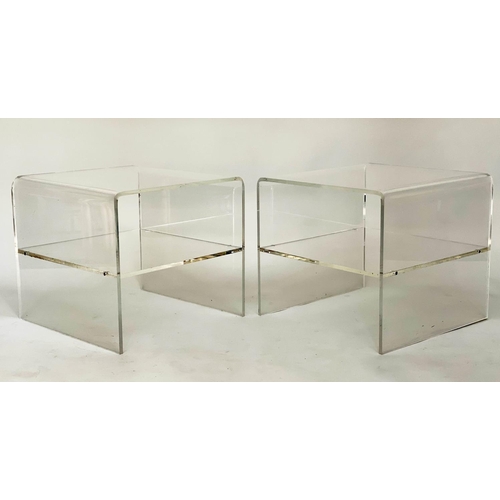 508 - LUCITE SIDE TABLES, a pair, 1970s square lucite and chromium framed each with canted corners and two... 