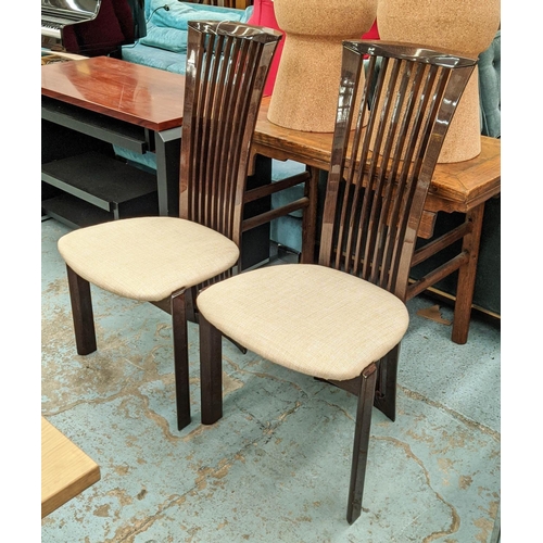 514 - DINING CHAIRS, a set of six, 107cm H, neutral fabric upholstered seats. (6)