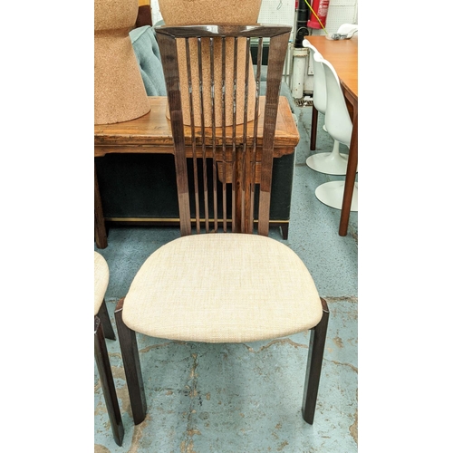 514 - DINING CHAIRS, a set of six, 107cm H, neutral fabric upholstered seats. (6)