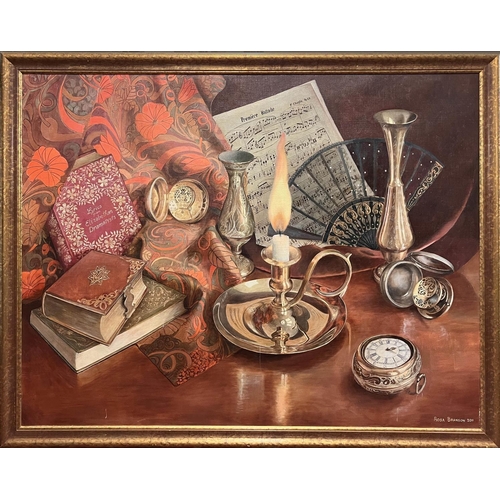52 - ROSA BRANSON (British b.1933), 'Still life', oil on canvas, 90cm x 121cm, framed.