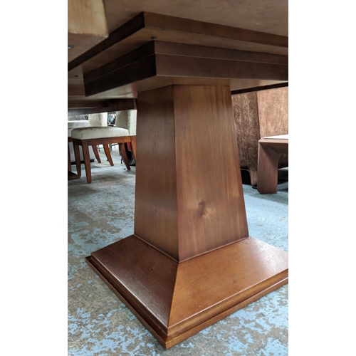 522 - DINING TABLE, approx 76cm H x 400cm L x 150cm D unextended and two extra leaves, each 102cm L, on tw... 