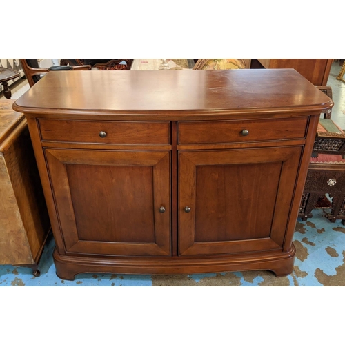 523 - WILLIS AND GAMBIER SIDE CABINETS, a pair, 89cm H x 121cm x 53cm, fruitwood with a bowfront, two draw... 