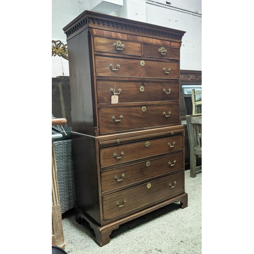 525 - CHEST ON CHEST, 108cm W x 51cm D x 186cm H, George III mahogany, with decorative cornice, eight draw... 