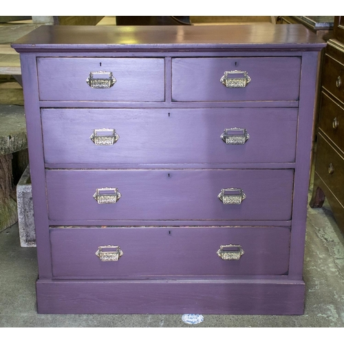 529 - CHEST, 104cm H x 105cm W x 51cm D, Edwardian and late purple painted with five drawers.