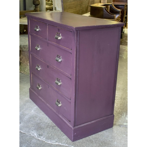 529 - CHEST, 104cm H x 105cm W x 51cm D, Edwardian and late purple painted with five drawers.