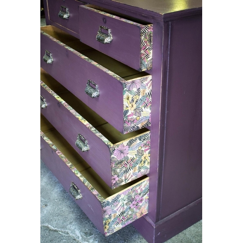 529 - CHEST, 104cm H x 105cm W x 51cm D, Edwardian and late purple painted with five drawers.