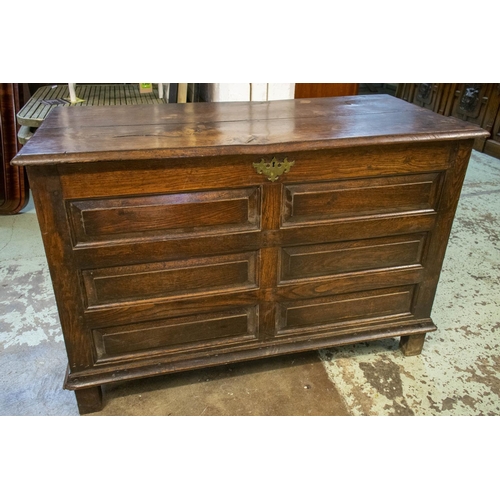 532 - COFFER, mid 18th century George II oak with hinged top, 93cm H x 134cm x 59cm.