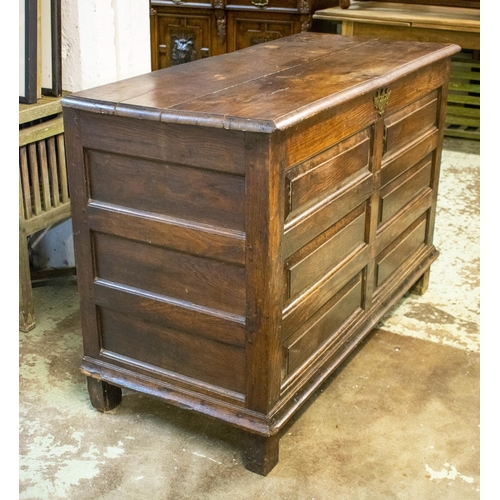 532 - COFFER, mid 18th century George II oak with hinged top, 93cm H x 134cm x 59cm.