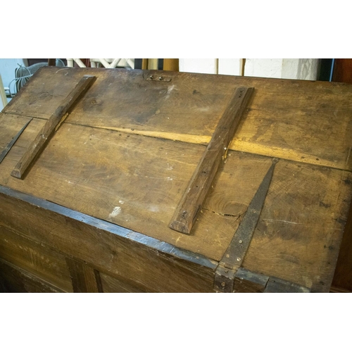 532 - COFFER, mid 18th century George II oak with hinged top, 93cm H x 134cm x 59cm.