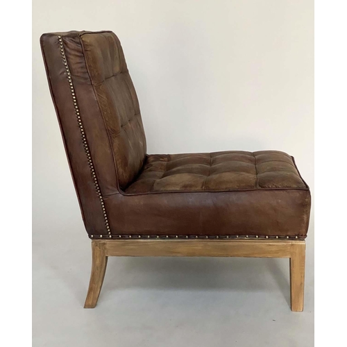 536 - COCKTAIL CHAIRS, a pair, square buttoned, tan leather, 63cm W. (2)