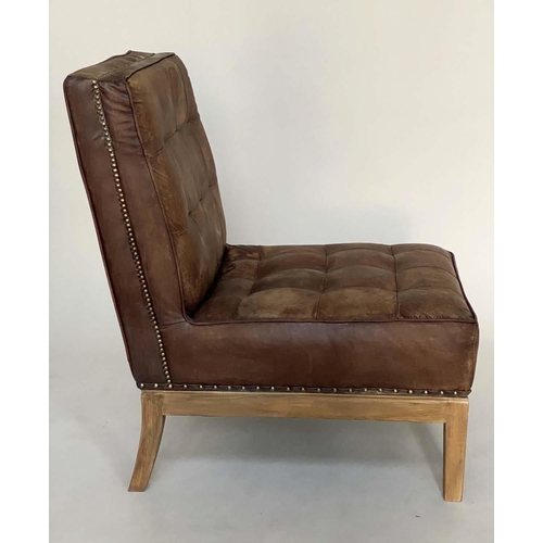 536 - COCKTAIL CHAIRS, a pair, square buttoned, tan leather, 63cm W. (2)