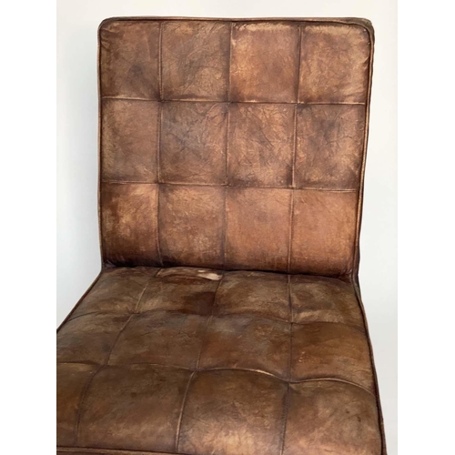 536 - COCKTAIL CHAIRS, a pair, square buttoned, tan leather, 63cm W. (2)