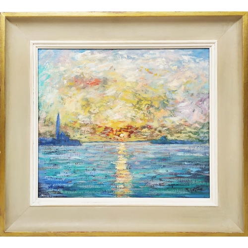 59 - MARCEL GATTEAUX 'Sunset Venice', oil on canvas, 34cm x 39cm, signed, framed.