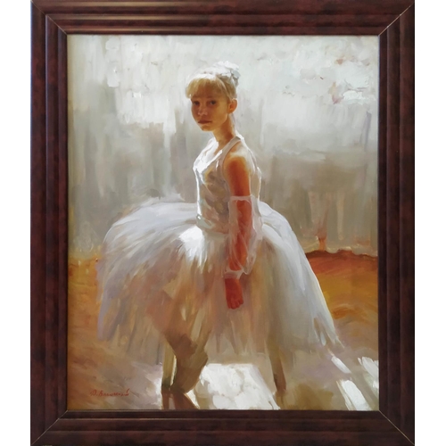 61 - DMITRI KOLUJNI (Ukrainian), 'Ballerina', 61cm x 77cm, oil on canvas, framed.