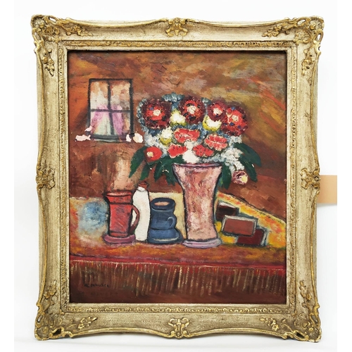 64 - MANNER OF ALFRED MAURER, 'Still life', oil on canvas, 60cm x 49cm, signed, framed.