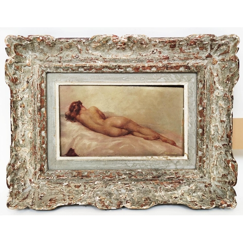 67 - J GAMBIER, 'Nude study', oil on board, 15cms x 23cms, signed, framed.