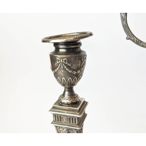 7 - A NEO-CLASSICAL STYLE SILVER CANDELABRUM AND CANDLESTICK SET, Birmingham 1969, makers mark for Barke... 