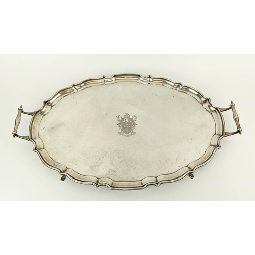 8 - A GEORGE V SILVER SERVING TRAY, Birmingham 1930, makers mark for Barker Brother's Silver, twin-handl... 