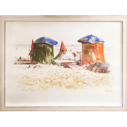 88 - TOM COATES (b.1941), 'Beach scene', lithograph, 55cm x 74cm, signed and numbered, 163/200, framed. (... 