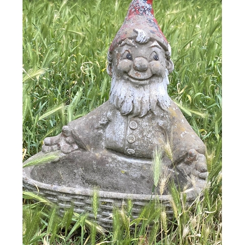 110 - GARDEN GNOME PLANTERS, a pair, weathered reconstituted stone with traces of colour, 35cm W x 41cm H.... 