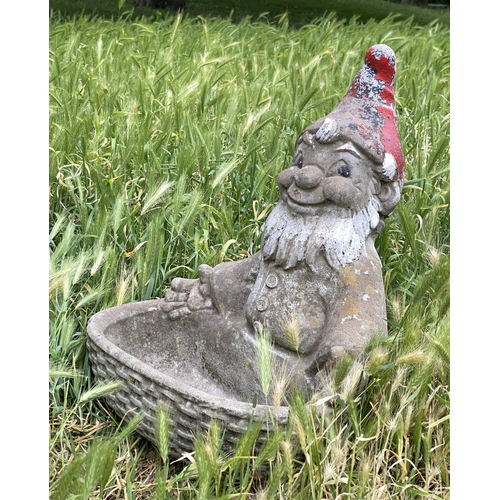 110 - GARDEN GNOME PLANTERS, a pair, weathered reconstituted stone with traces of colour, 35cm W x 41cm H.... 