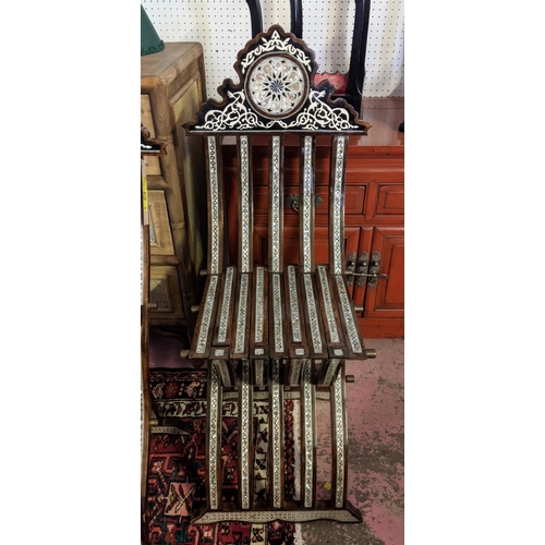 140 - DAMASCUS CHAIRS, a pair, inlaid with mother of pearl, folding, each 103cm H x 37cm W. (2)