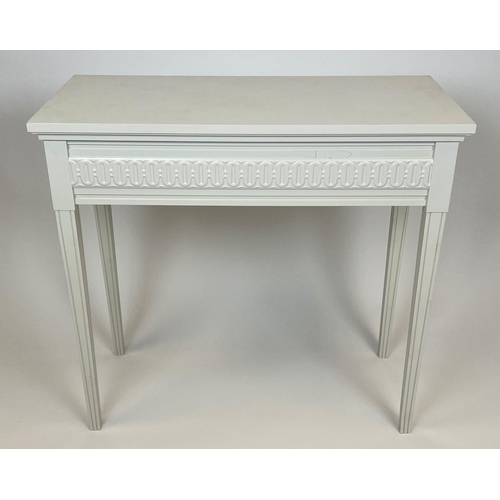 162 - HALL TABLES, a pair, Gustavian design, white painted finish, 78cm H x 85cm W x 40cm. (2)