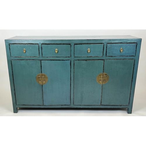 163 - SIDEBOARD, Chinese turquoise lacquered, with four drawers and four doors, 95cm H x 157cm x 44cm.