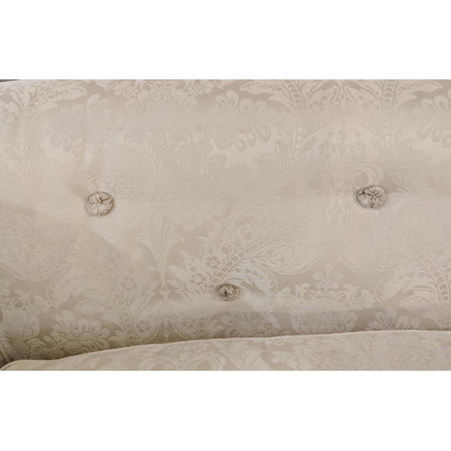 176 - CHESTERFIELD SOFA, 155cm x 77cm x 72cm H, cream damask with a concave front.