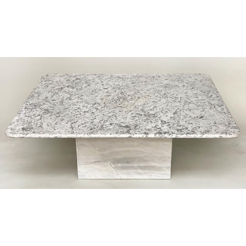 91 - LOW TABLE, Italian rectangular variegated white marble on plinth base, 105cm x 87cm x 40cm H.